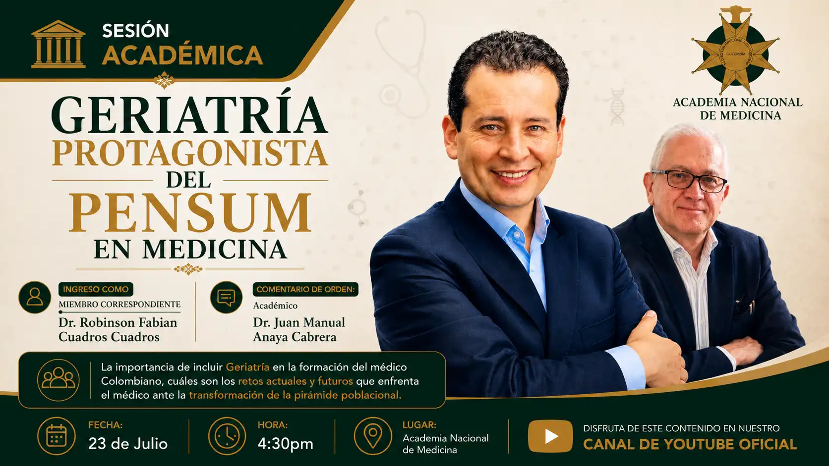Sesión Académica Geriatría protagonista del pensum en medicina